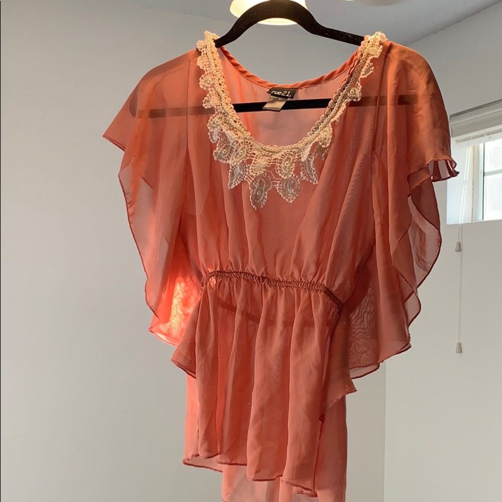 Rue21 Salmon Color Sheer Top